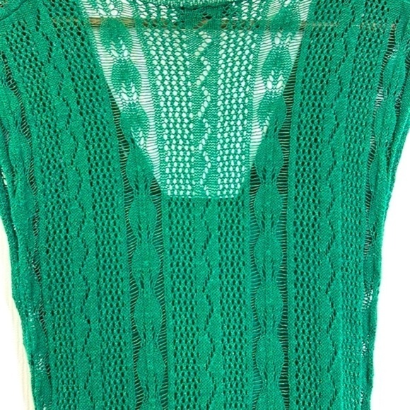 Zara - VNeck Crochet Dark Green Lined Cap Sleeve Sweater Maxi Dress Size Small - Picture 14 of 15